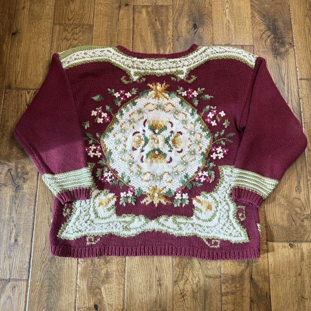 VTG 80s Private Collection Carolina Colours Hand Knitted Grandma Sweater Sz M